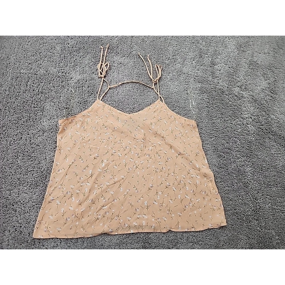 Wild Jasmine Cami Top Womens 3XL PLUS Peach Ditsy Floral Tie Straps Summer Boho